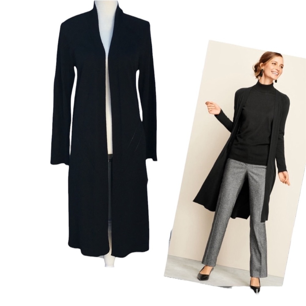 Talbots 100% Pure Merino Wool Long Duster Cardigan Sweater Lightweight Size XS